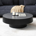 WILLIAMSPACE 39.4' Black Round Coffee Table, Modern Luxury Wood Circle Drum Center Table for Living Room, Accent Side End Table for Apartment, ø39.4'' x 13.4''H (Black)