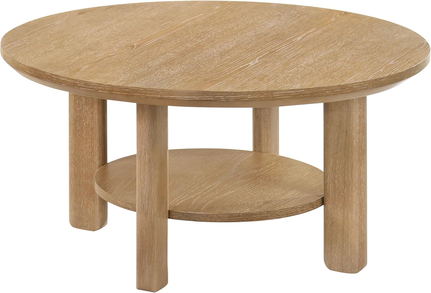 Coaster Home Furnishings - Ottowa - Wood - Round Coffee Table with Open Shelf, Sculpted Legs and Transitional Style - Living Room - Light Oak - 706298