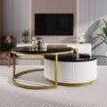 27.6' Lift-Top Nesting Coffee Table Set of 2, Modern Round Coffee Table with Drawer, Circular Wood Center Table Set for Living Room, Apartment, Black & Gold