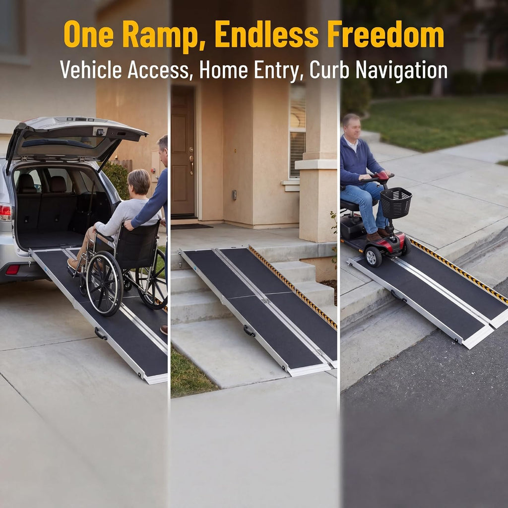 4 Feet Aluminum Folding Wheelchair Ramp for Home Steps | Non-Skid Handicap Threshold Wheel Chair Ramp for Home Steps, Stairs, Entry, Threshold, Doorways, 600LBS Capacity,28in Wide