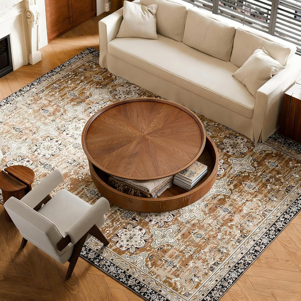 Round Wood Veneer Coffee Table with Storage, 39' Round Fluted Coffee Table with Flip-Top Lid Mid Century Modern Low Circle Drum Coffee Tables for Living Room (Brown A, 39 inch)