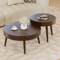 HOMPUS Round Coffee Table, 31.5'' Mid Century Modern Coffee Table Set w Honeycomb Pattern Tabletop, Coffee Table and End Table Set of 2 for Living Room, Easy to Assemble, Brown