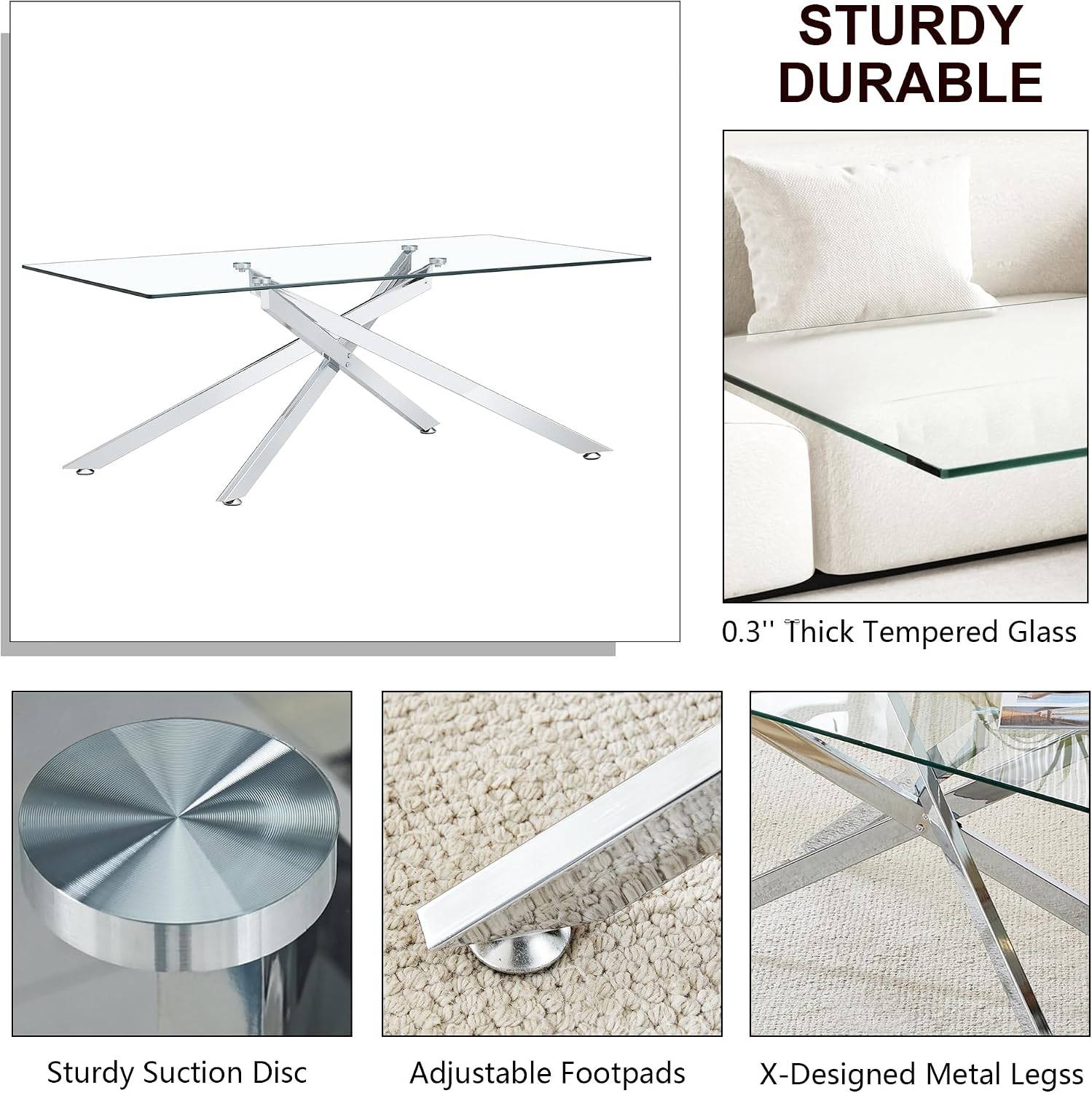 Glass 3 Piece Living Room Table Set,Glass Coffee Table and End Table Sets,Accent Table Sofa Table Sets with X-Designed Metal Legs and Tempered Glass Tabletop for Living Room Furniture (3, Silver)