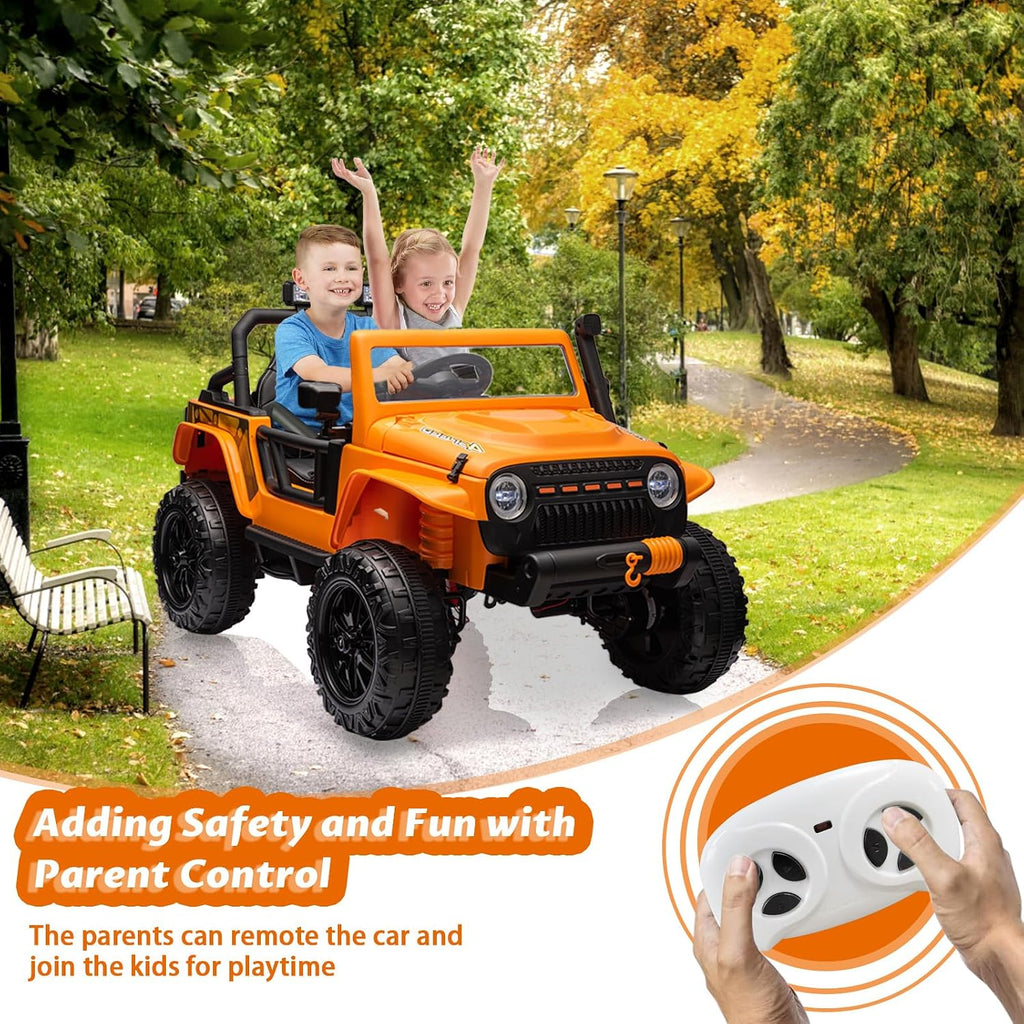 GarveeLife 24V Ride On Car for Kids, 2 Seater Electric Truck with Remote Control, 4x45W Powerful Engine, Battery Powered Ride On Toys for Kids, 4WD/2WD Switchable, Led Headlight & Music Player, Orange