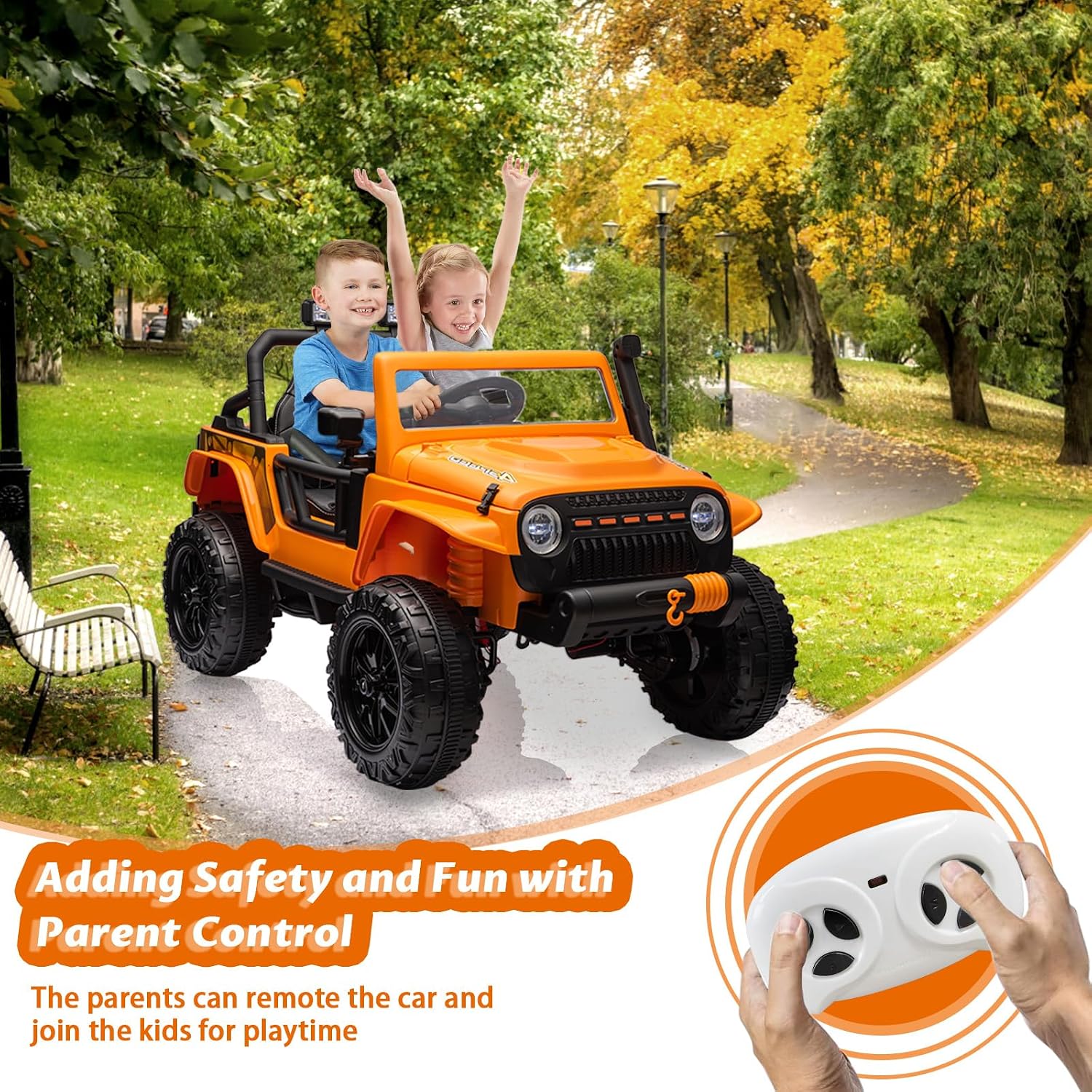 GarveeLife 24V Ride On Car for Kids, 2 Seater Electric Truck with Remote Control, 4x45W Powerful Engine, Battery Powered Ride On Toys for Kids, 4WD/2WD Switchable, Led Headlight & Music Player, Orange