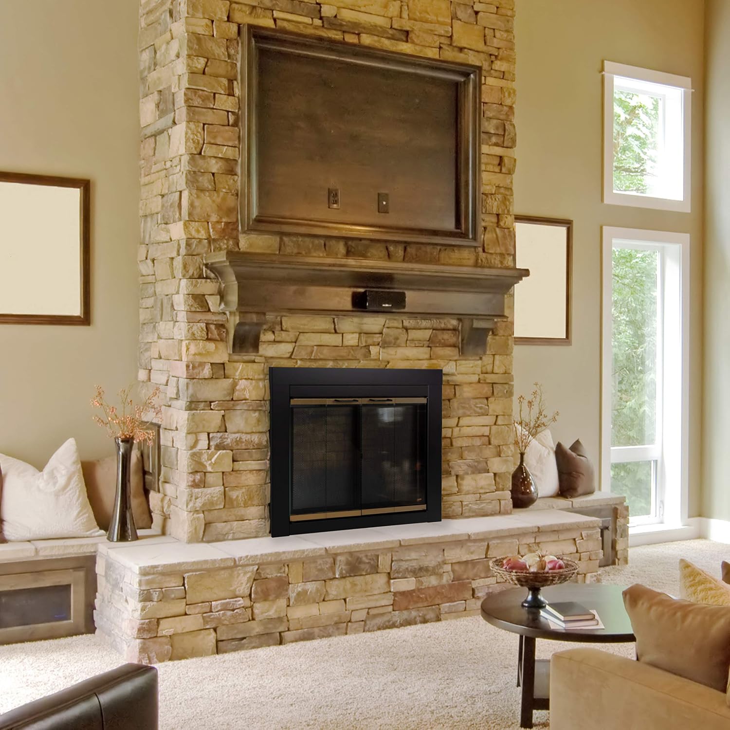 Pleasant Hearth AR-1021 Arrington Fireplace Glass Door, Black, Medium