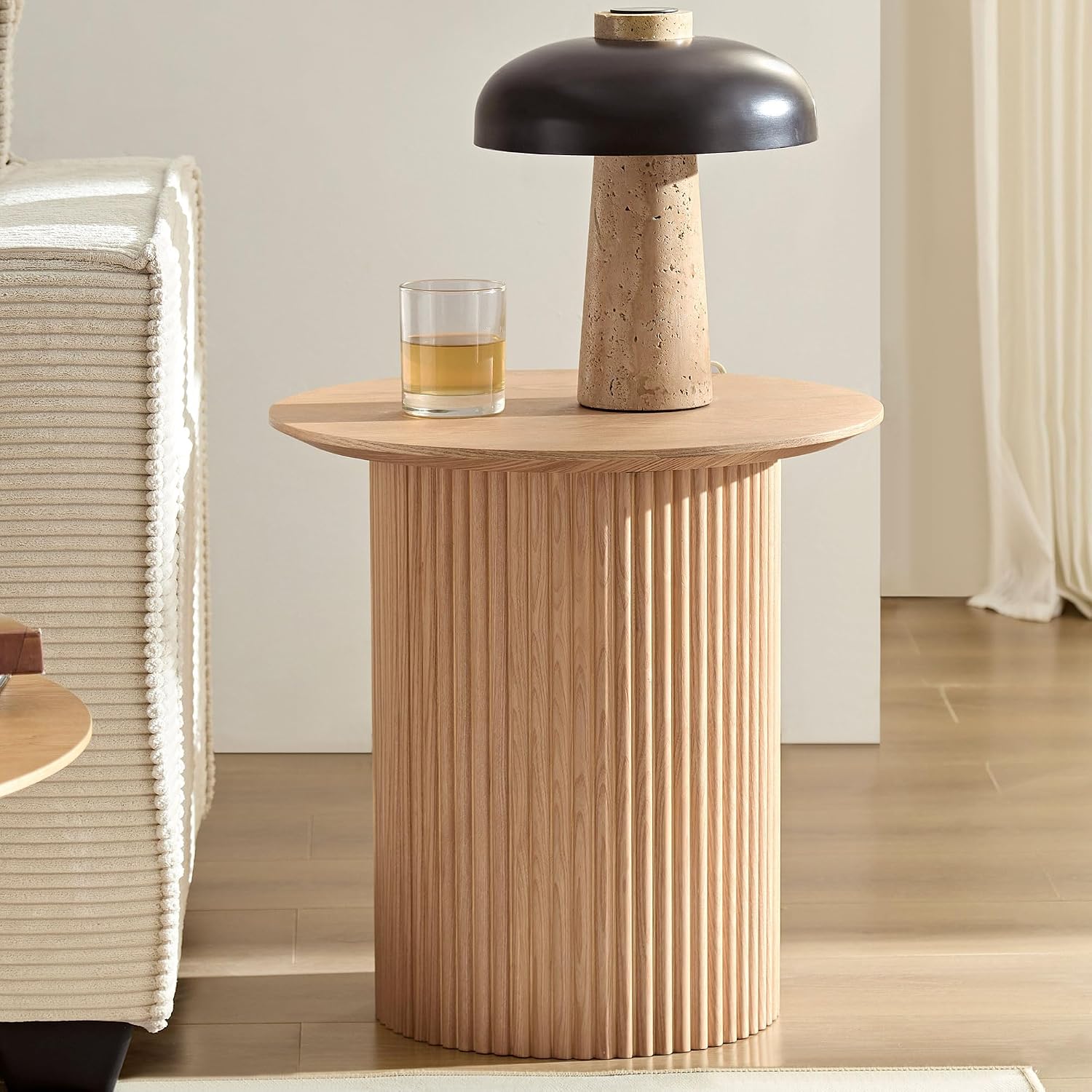 KEVINSPACE 17.71' Accent Side/End Table, Round Side Table Sofa Table Bedside Table for Small Spaces Nightstand for Living Room, Bedroom,Stable Frame, Easy Assembly Natural