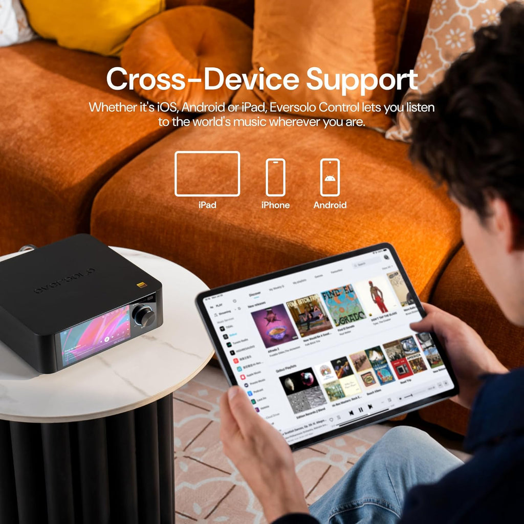 Eversolo Play | Music Streamer with DAC & Amplifier 60W×2ch(8Ω) / 110W×2ch(4Ω) | 5.5' LCD Touchscreen, Support Room Correction & Multi Room System, Stream Qobuz, Tidal&More | Black (Standard Edition)