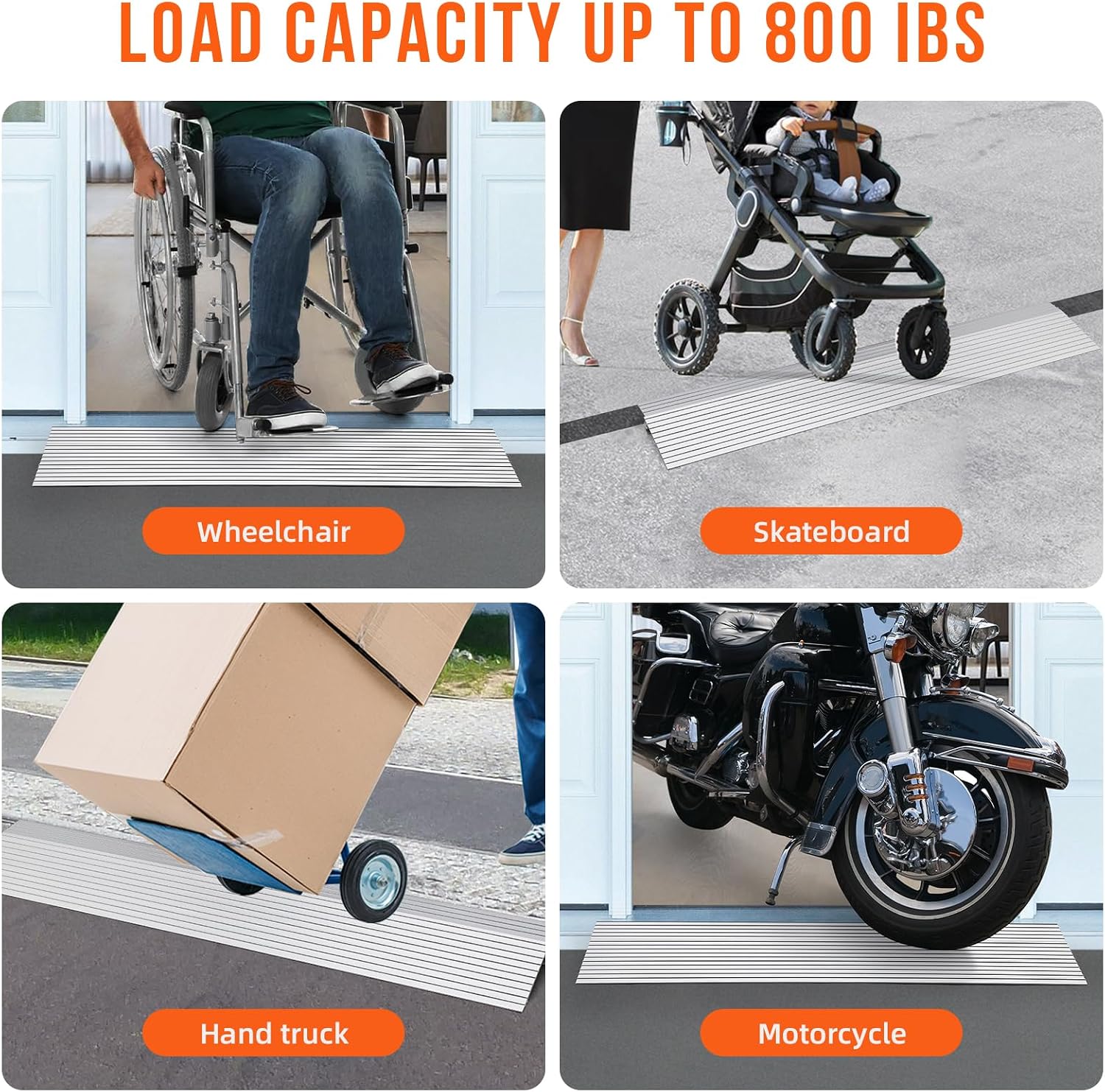 5' Rise Door Threshold Ramp, Adjustable Telescoping Design, Non-Slip Surface, 800Lbs Load Capacity, for Wheelchairs, Strollers, Scooters, Power Chairs