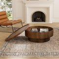 30.7'' Round Storage Coffee Table, Modern Drum Coffee Tables with Solid Wood Veneer, Wooden Circle Center Table for Living Room, Small Spaces, and Apartments, Easy Assembly
