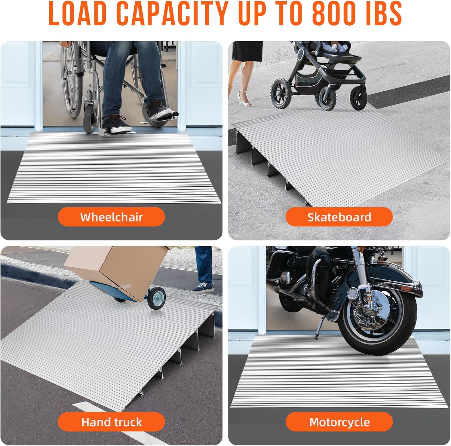 GarveeLife Curb Ramp 5 in Rise Entry for Doorways - Aluminum Portable Self Supporting Ramp, Non-Slip Surface, 800 LBS Load Capacity, Adjustable Threshold, Suitable for Wheelchairs, Scooters