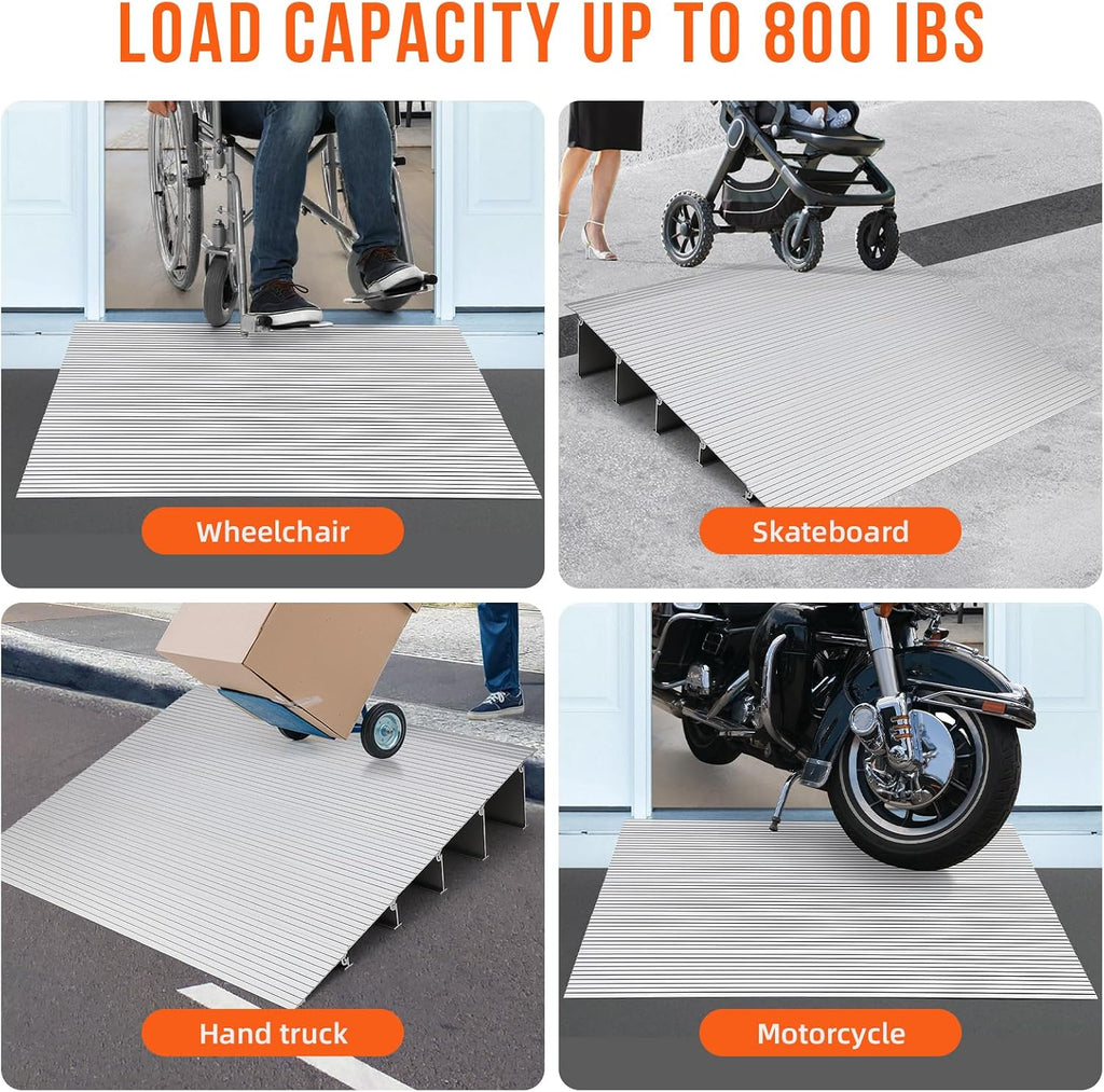 EliteEdge 5' Rise Door Threshold Ramp - Portable, Adjustable Telescoping Design, Non-Slip Surface, 800Lbs Load Capacity, Smooth Lifting, Enhanced Safety