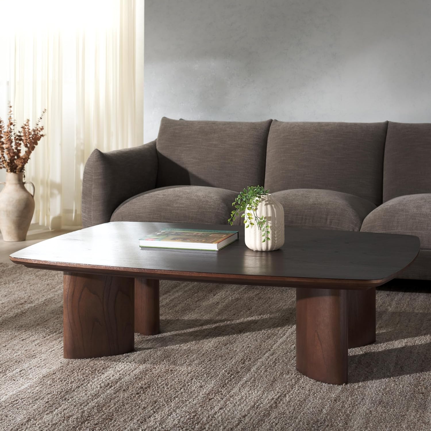 SAFAVIEH Couture Collection Barnard Walnut Rectangle Solid Wood Coffee Table