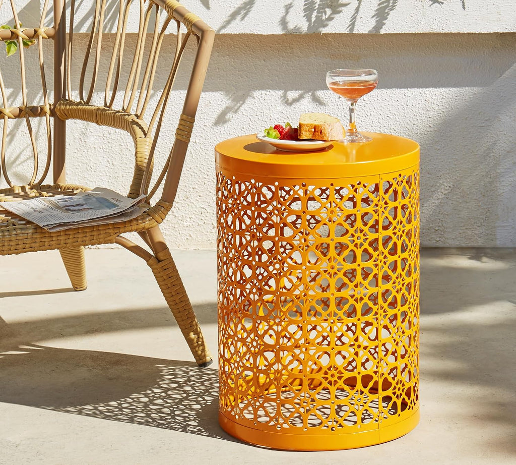 HFHOME Set of 3 Heavy-Duty Round End Side Table, Coffee Table for Indoor Multifunctional Use, Outdoor Decorative Garden Stool Plant Stand, Orange