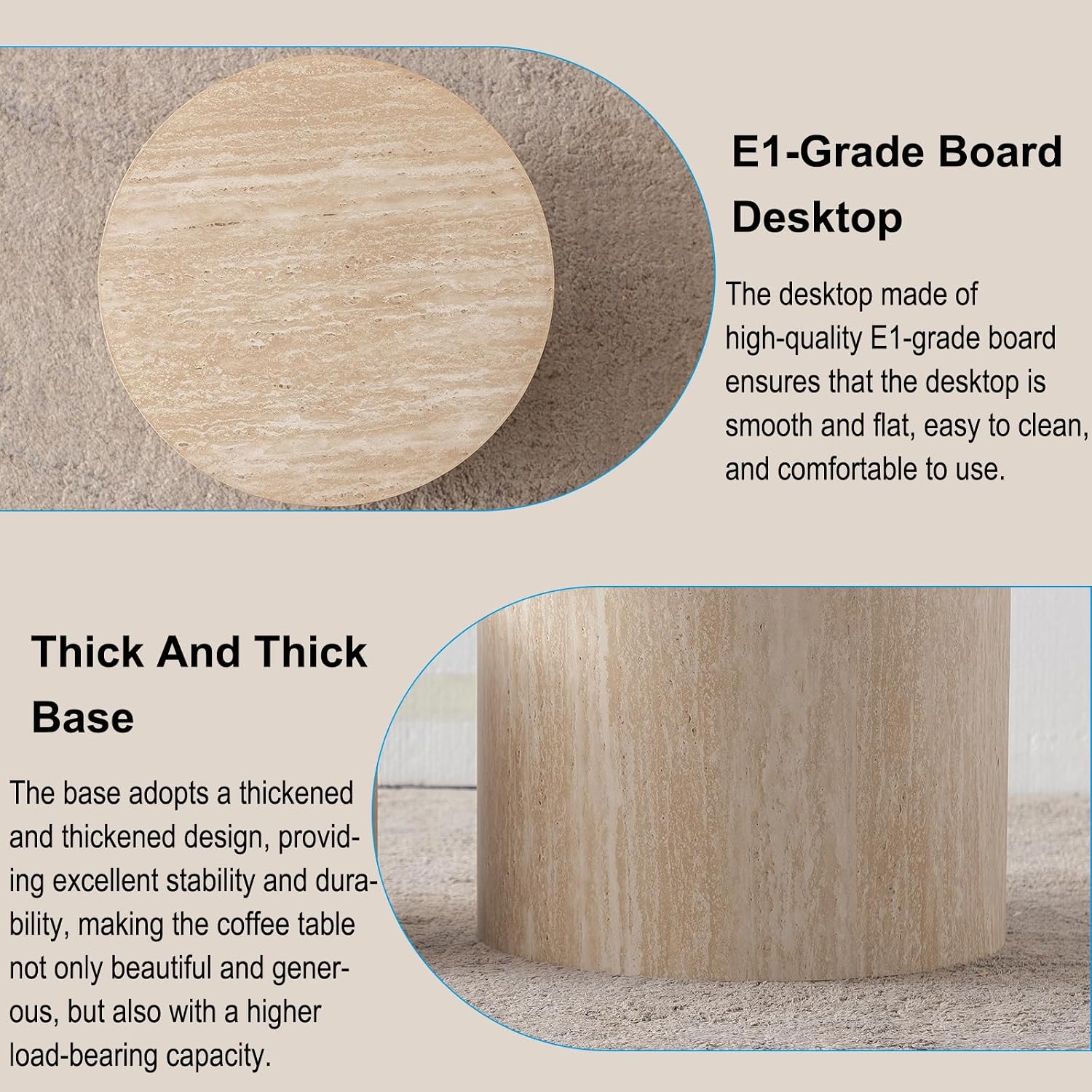 Nesting Coffee Table Set of 2 Wood Circle Drum Coffee Tables Set Round Fluted Coffee Tables for Living Room & Small Space (terrazzo)
