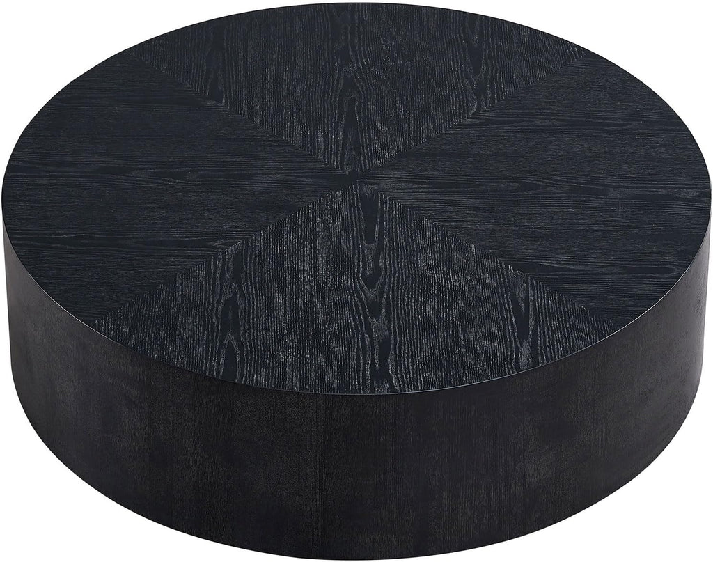 ø35.43'' Black Round Coffee Table, Modern Circle Wood Drum Coffee Table for Living Room, No Assembly, Black