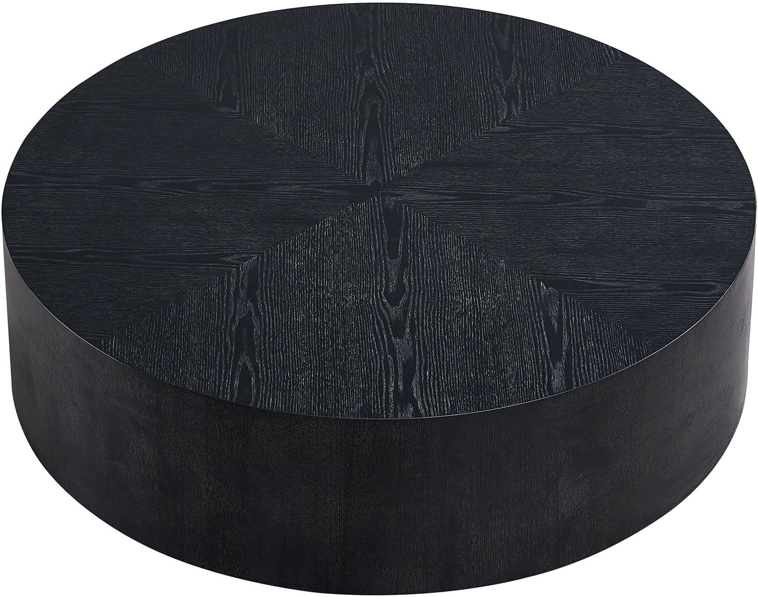 ø35.43'' Black Round Coffee Table, Modern Circle Wood Drum Coffee Table for Living Room, No Assembly, Black