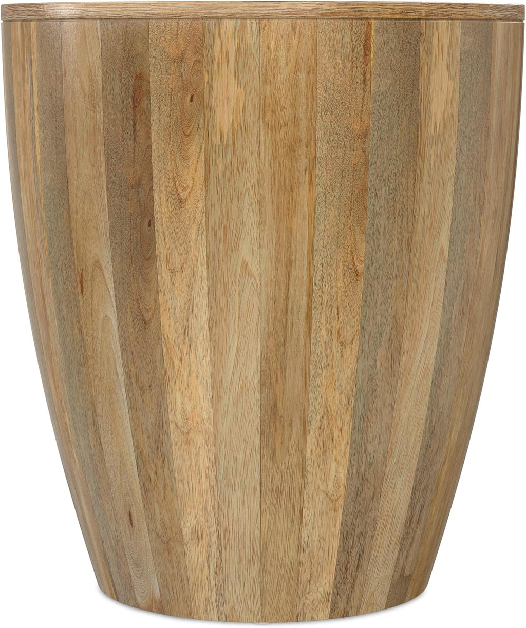 SIMPLIHOME Elmbrook End Table - 21 inch Wide Solid Mango Wood Round Drum Table with Vertical Panel Detailing in Natural, Modern Nightstand or Plant Stand for Living Room or Bedroom, Assembled