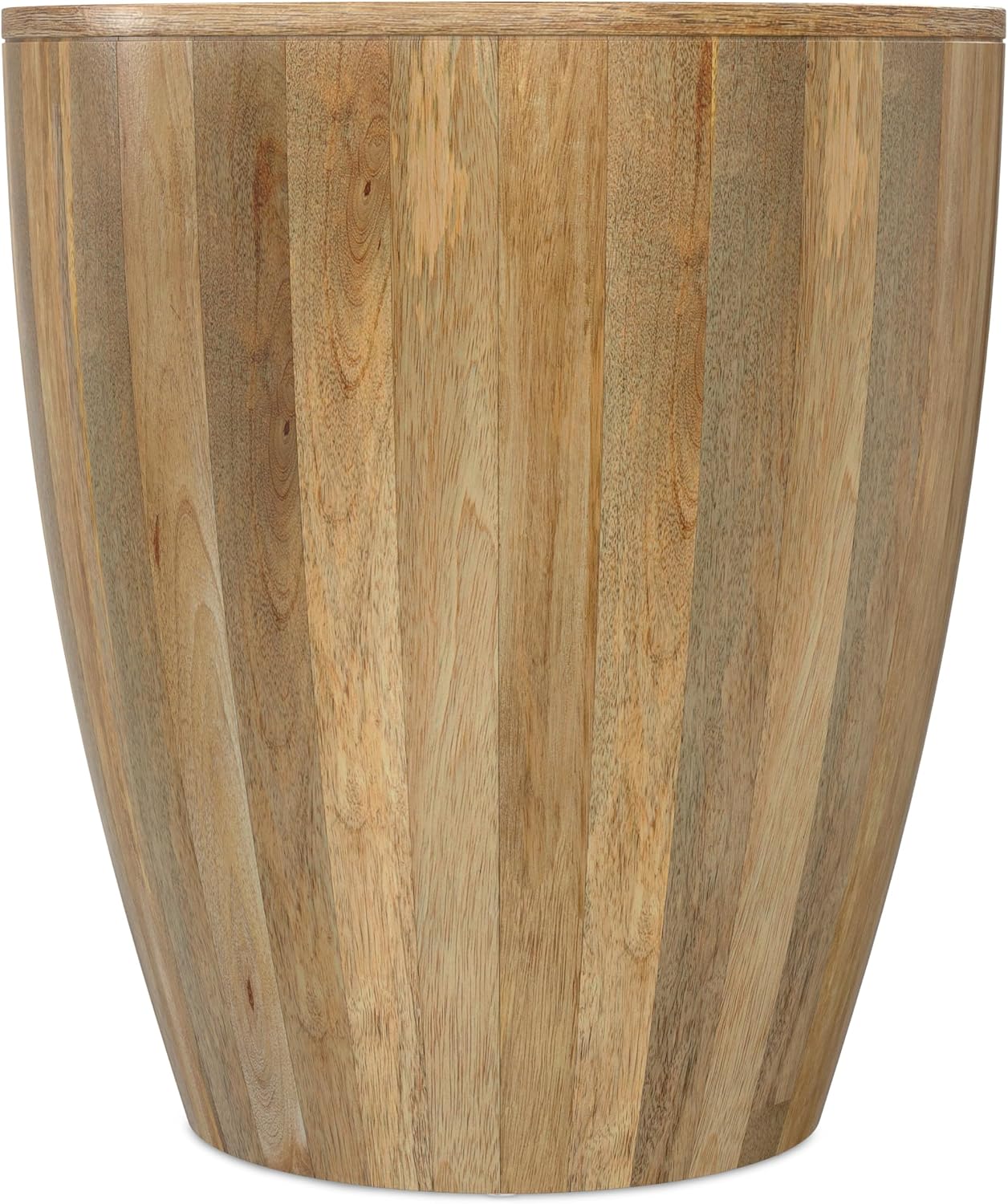 SIMPLIHOME Elmbrook End Table - 21 inch Wide Solid Mango Wood Round Drum Table with Vertical Panel Detailing in Natural, Modern Nightstand or Plant Stand for Living Room or Bedroom, Assembled