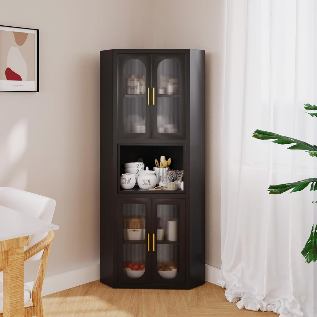 PAOFIN Metal Corner Cabinet, Side FreeStanding Storage Organizer Cabinet with Large Space and Shelves, Home Furniture for Multifunction in Living Room, Bathroom, Hallway, Kitchen, Bedroom, Black