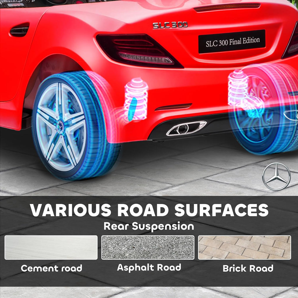 Aosom Mercedes SLC 300 Licensed 12V Ride On Car for Kids with Remote Control, 2 Speeds, Battery Powered Kids Electric Car with Music, Lights, Suspension for 3-6 Years Old, Red