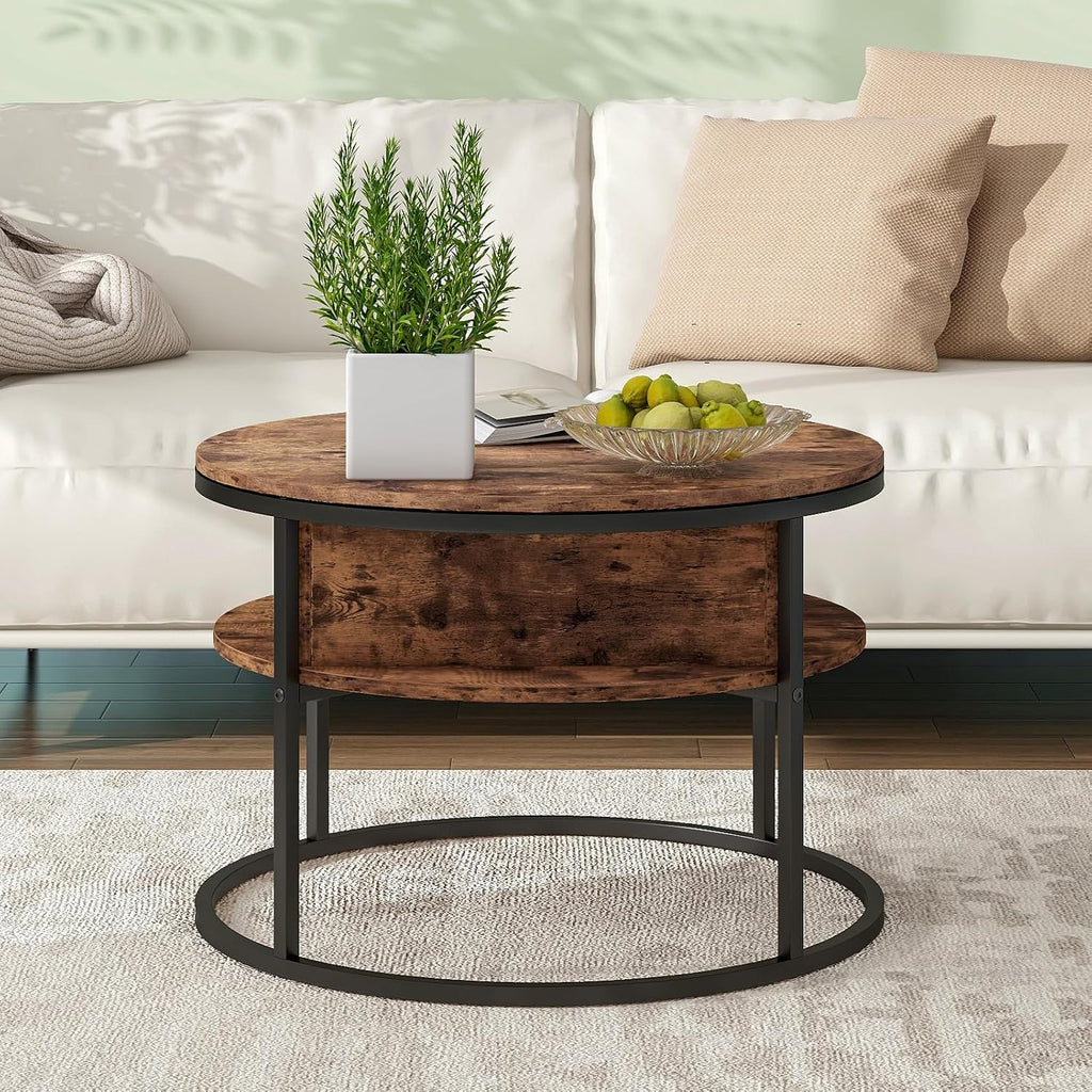 HOJINLINERO Round Lift Top Coffee Table,with Storage Hidden Compartment,Wood Farmhouse Coffee Table Decor,Center Table for Living Room