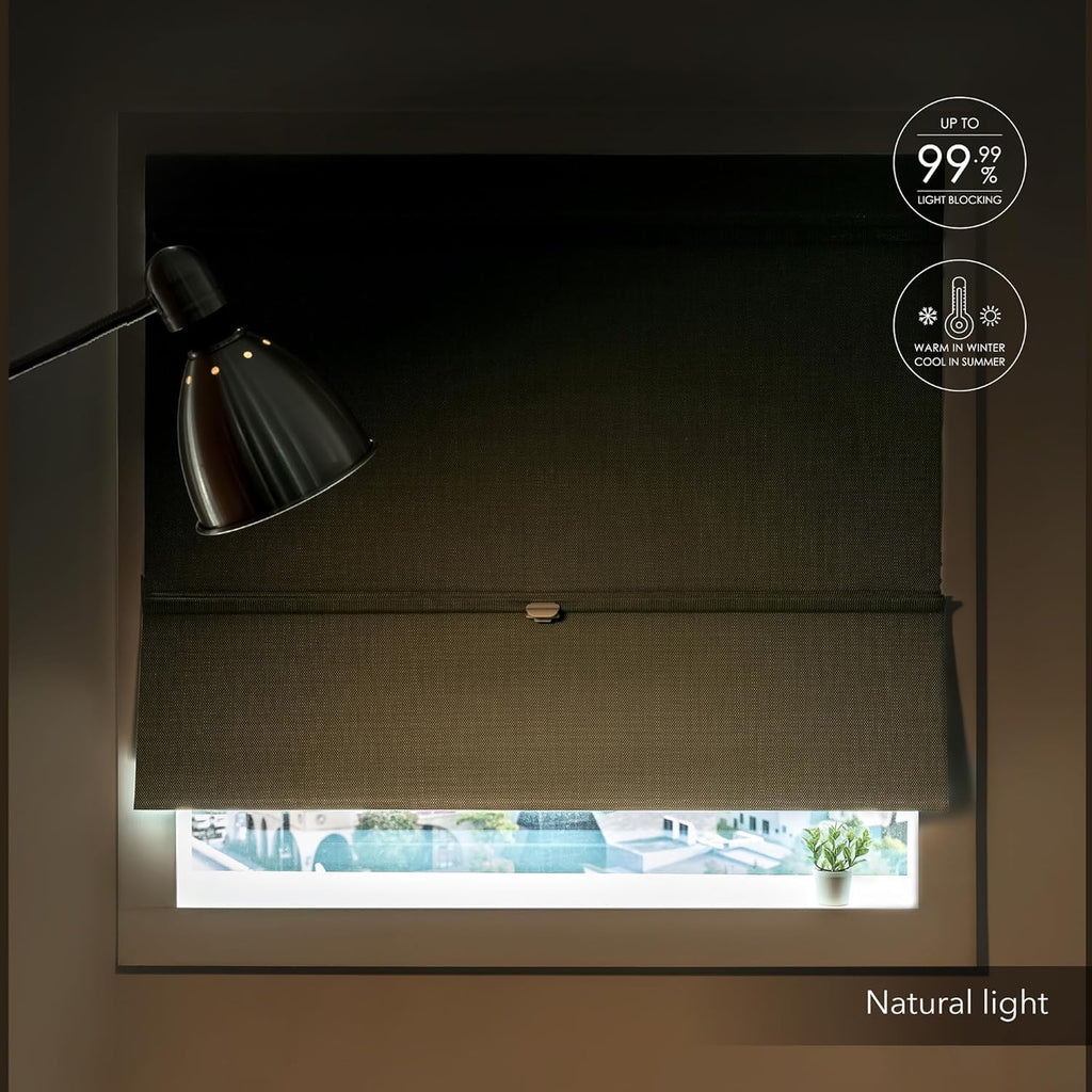 GoDear Design 99.99% Blackout Magnetic Roman Shades for Windows, No Drill Cordless Woven Fabric Blinds for Bedroom & Living Room, Thermal Insulated Door Window Curtains & Blinds, 35' W x 65' L, Iron