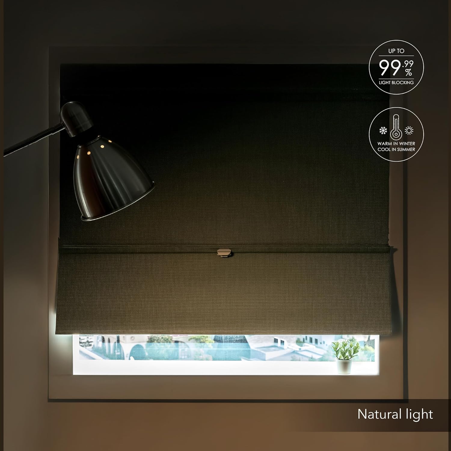 GoDear Design 99.99% Blackout Magnetic Roman Shades for Windows, No Drill Cordless Woven Fabric Blinds for Bedroom & Living Room, Thermal Insulated Door Window Curtains & Blinds, 35' W x 65' L, Iron