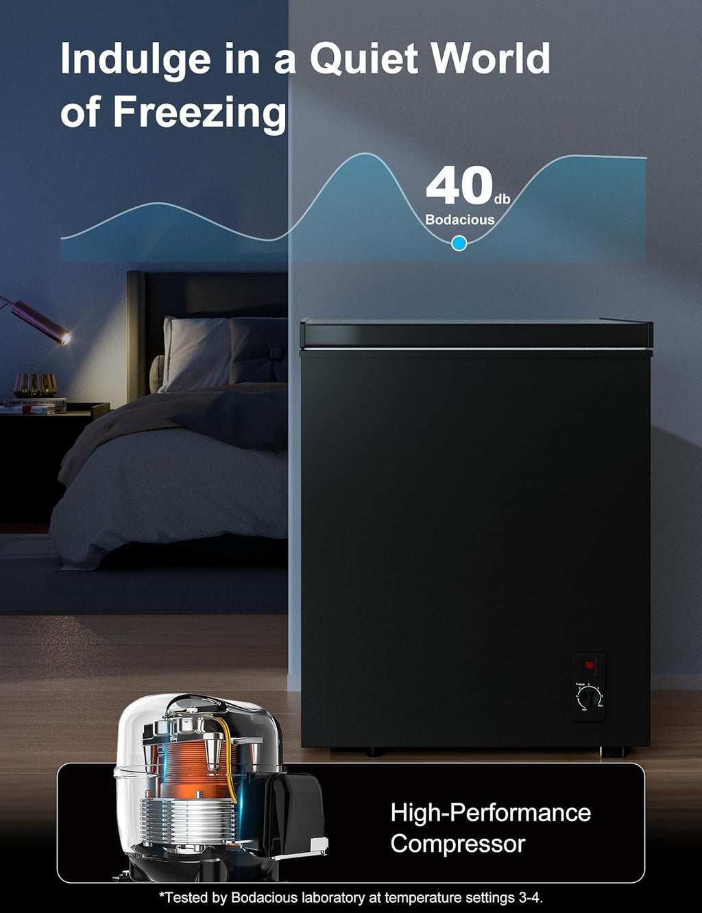 2.5 Cu.Ft Chest Freezer with Removable Basket - Small Deep Freezer w/6 Temp and Energy Efficient Quiet - Manual Defrost, Space Saving Design for Dorm, Office, Apartment, Bar, Black