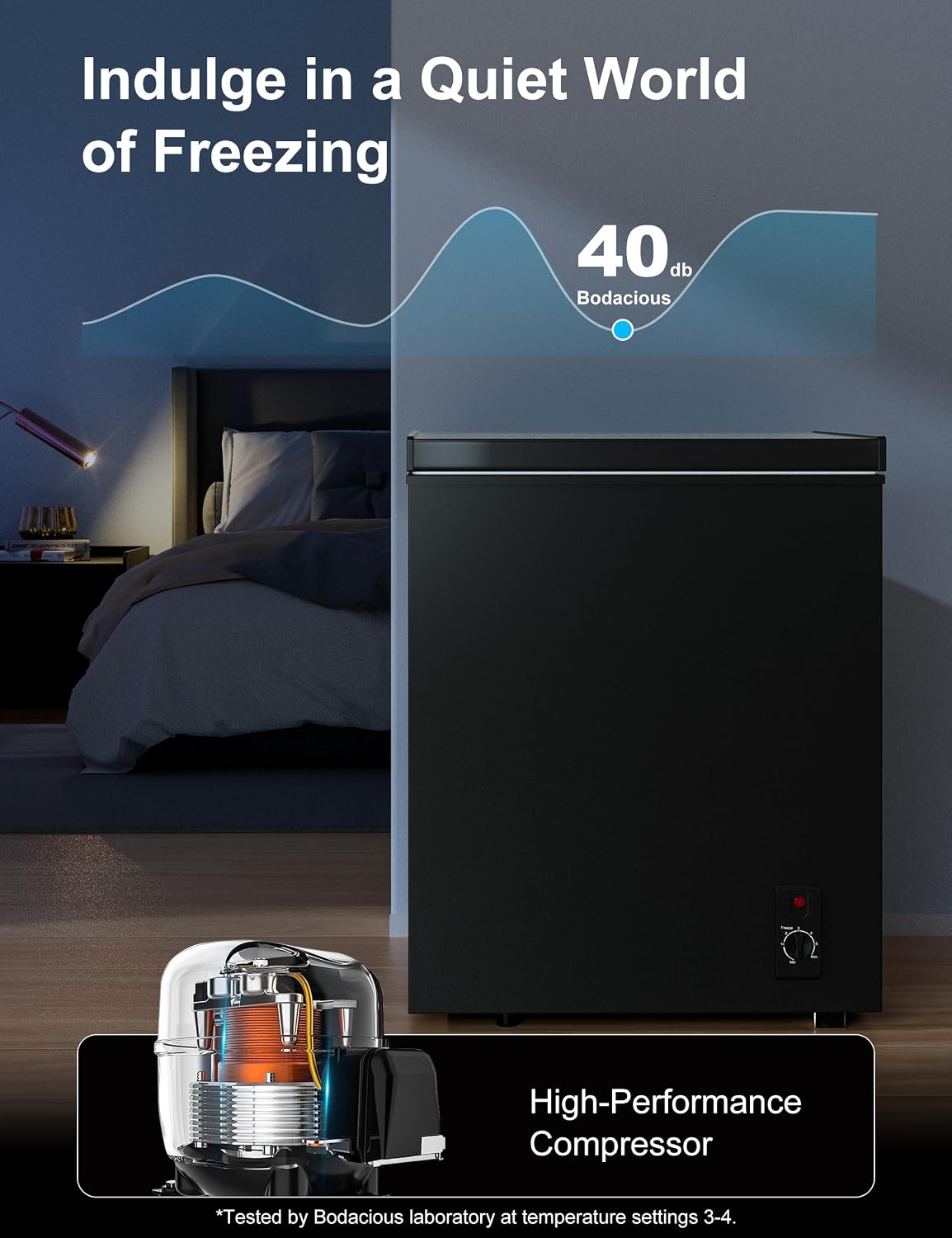 2.5 Cu.Ft Chest Freezer with Removable Basket - Small Deep Freezer w/6 Temp and Energy Efficient Quiet - Manual Defrost, Space Saving Design for Dorm, Office, Apartment, Bar, Black