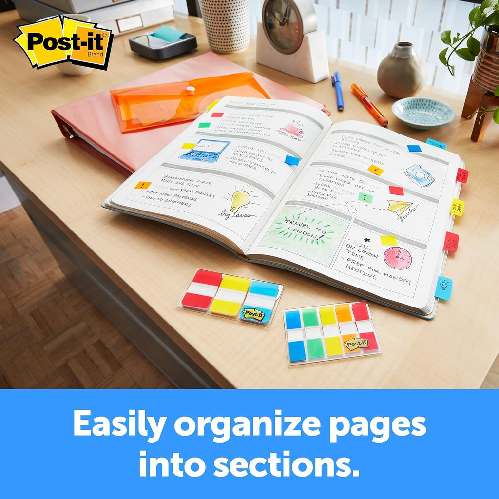 Post-it Tabs, 1 in Solid, Aqua, Lime, Yellow, Red, 22/Color, 88/Dispenser (686-ALYR1IN) (24 Pack)
