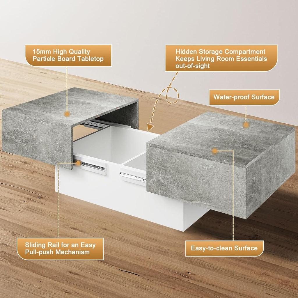 HedoAjim Coffee Table with Large Storage for Living Room Farmhouse Center Table Mesas De Centro para Salas Modernas Nesting Coffee Tables Modern Coffee Table for Reception Room, Grey
