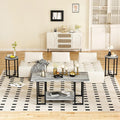 AWQM 3 Pieces Living Room Table Set, Faux Marble Coffee Table with 2 Round End Side Tables, Coffee Table Set with Metal Frame for Apartment Home Office, Grey&Black