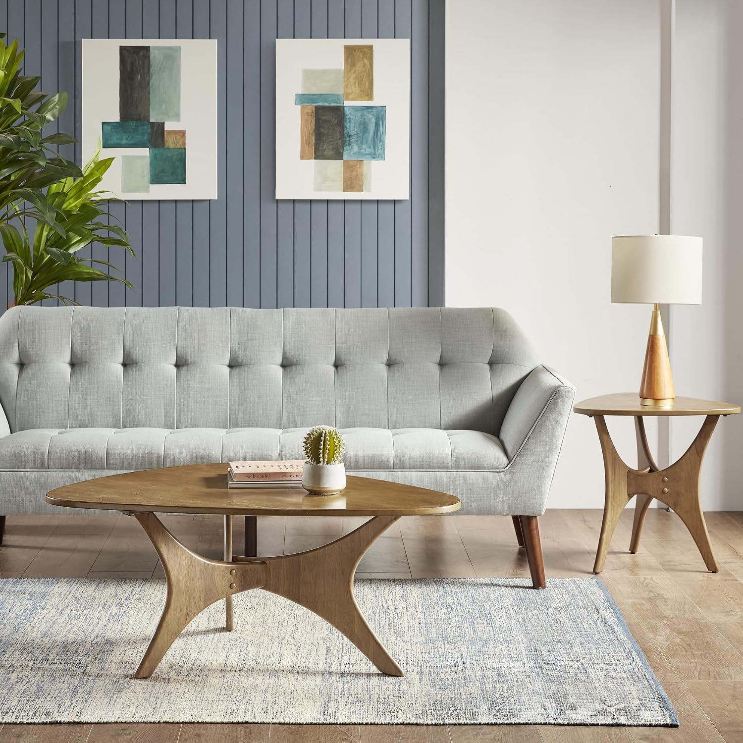 INK+IVY Blaze Triangle Wood Coffee Table Plywood with Wood Veneer Legs, Mid-Century Modern, Easy Assembly, Accent Furniture For Living Room, Minimalist Décor, Light Brown