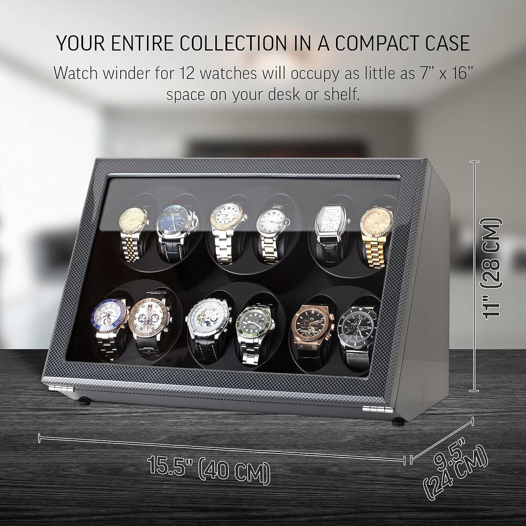 12 Watch Winder for Automatic Watches with Motor-Stop and Battery Option