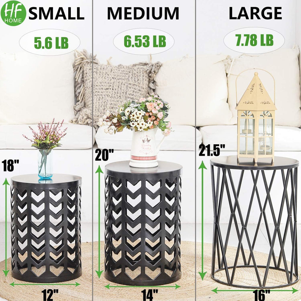 HFHOME Multifunctional Nesting Round Metal Coffee End Tables, Set of 3 Modern Furniture Nightstands Decor Side Tables Plant Stand for Home Office Indoor Garden Outdoor- Pure Black