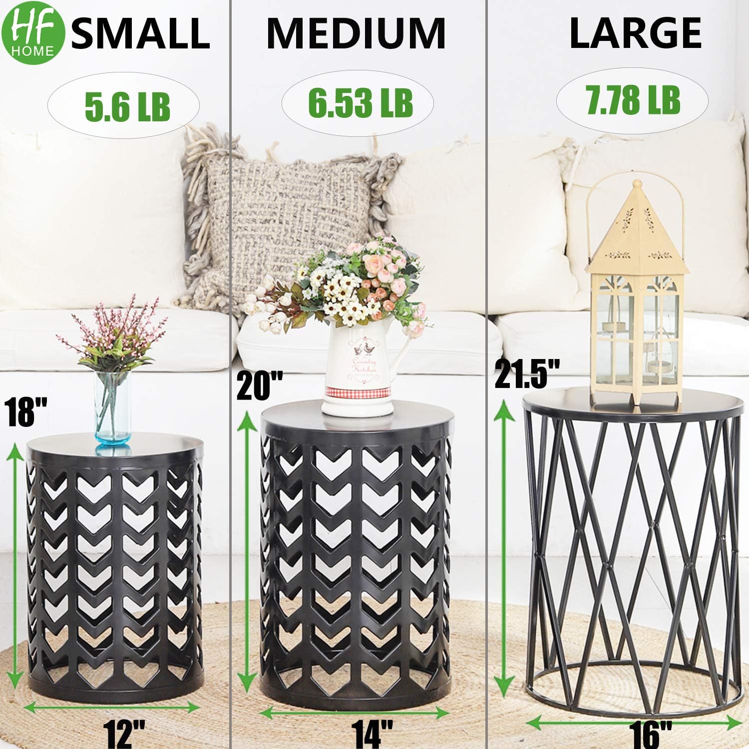 HFHOME Multifunctional Nesting Round Metal Coffee End Tables, Set of 3 Modern Furniture Nightstands Decor Side Tables Plant Stand for Home Office Indoor Garden Outdoor- Pure Black