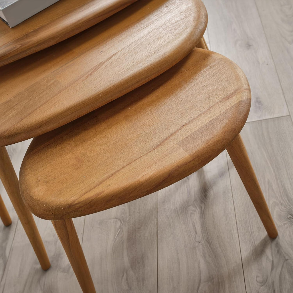 Solid Wood Nesting Coffee Table Set of 3 - Mid Century Modern Pebble Tables with Tapered Legs – Wooden Home Furniture in a Retro Style (Oak)