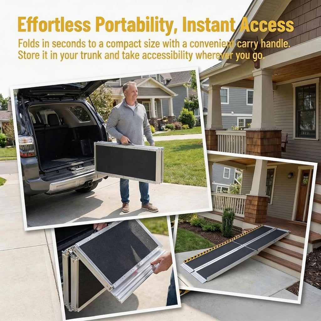 6 ft Portable Wheelchair Ramp, 600 LBS 28' Wide Aluminum Folding Handicap Ramp with Anti-Slip Surface & Reflective Strips for Home Steps Threshold Doorways