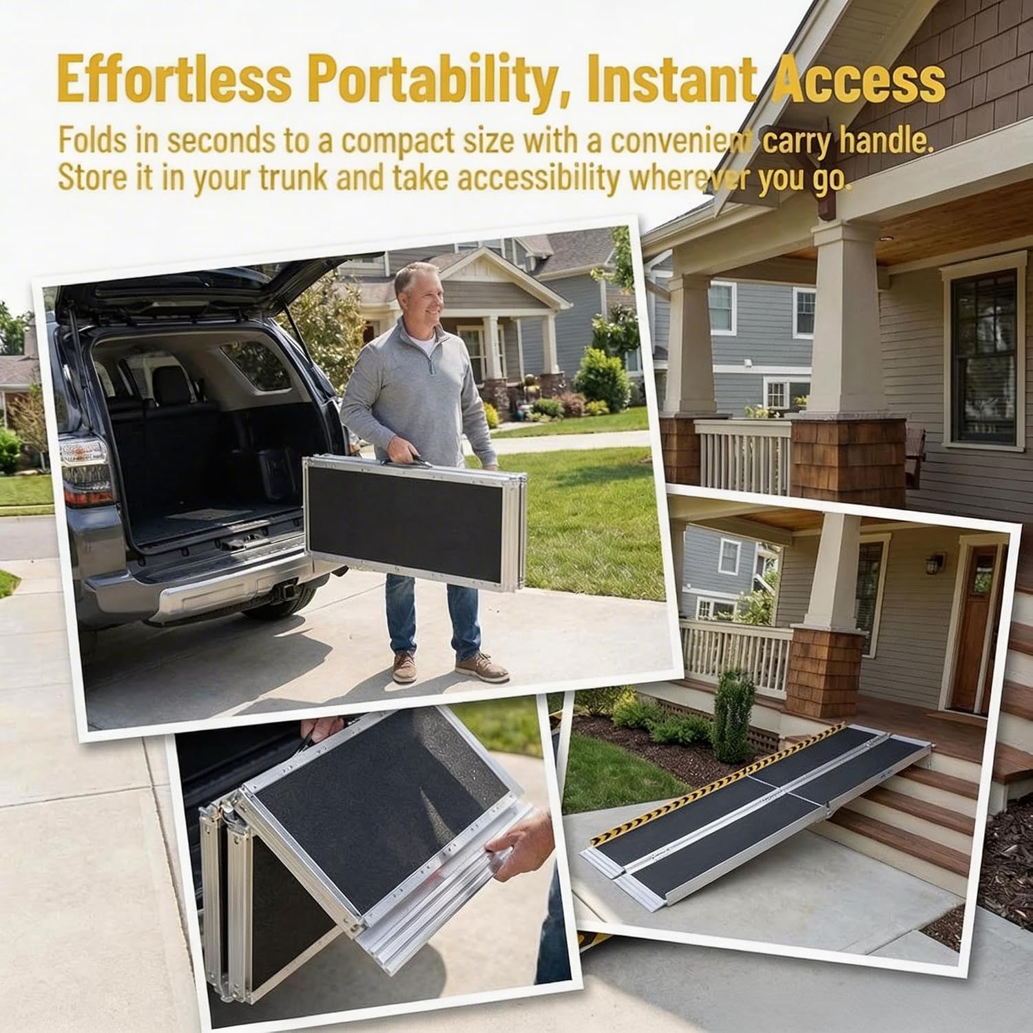 6 ft Portable Wheelchair Ramp, 600 LBS 28' Wide Aluminum Folding Handicap Ramp with Anti-Slip Surface & Reflective Strips for Home Steps Threshold Doorways
