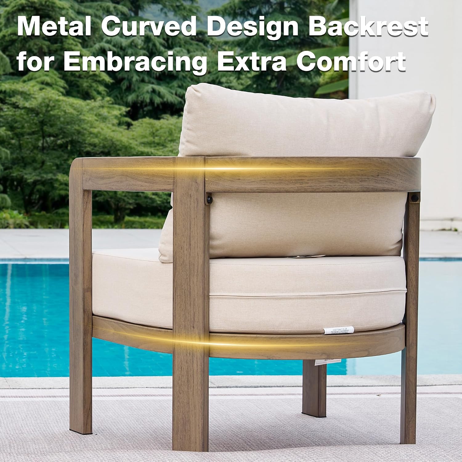 Outdoor Patio Furniture Set, 5 Pieces Modern Metal Patio Conversation Set with 6' Thick Cushions, Outdoor Lounge Sofa 350lbs for Backyard Porch Balcony, Beige