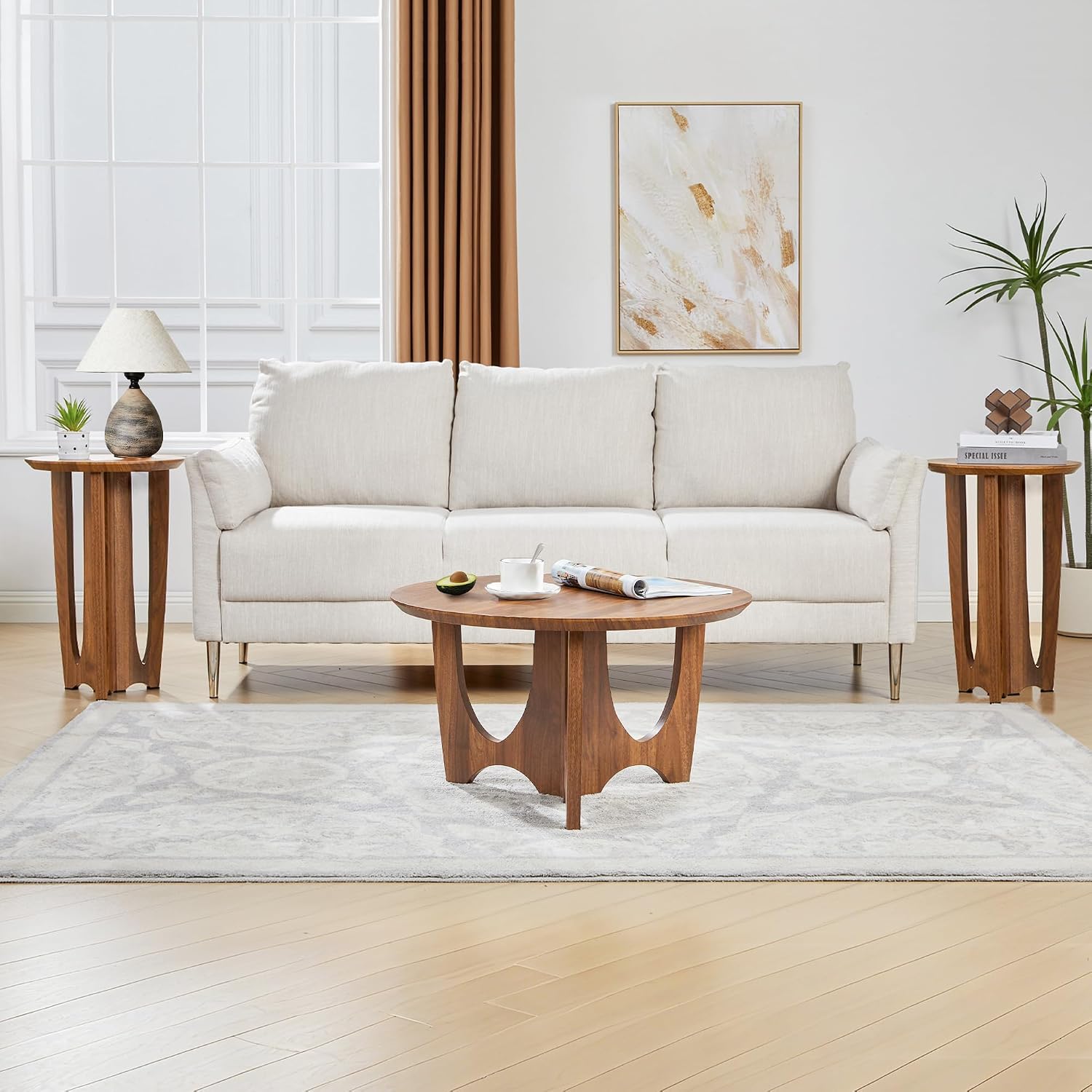 Bifins Small Round Coffee Table Set of 3,Round Coffee Table and 2 End Side Tables, Mid-Century Modern 3-Piece Living Room Tables Set for Apartment, Office,Small Space
