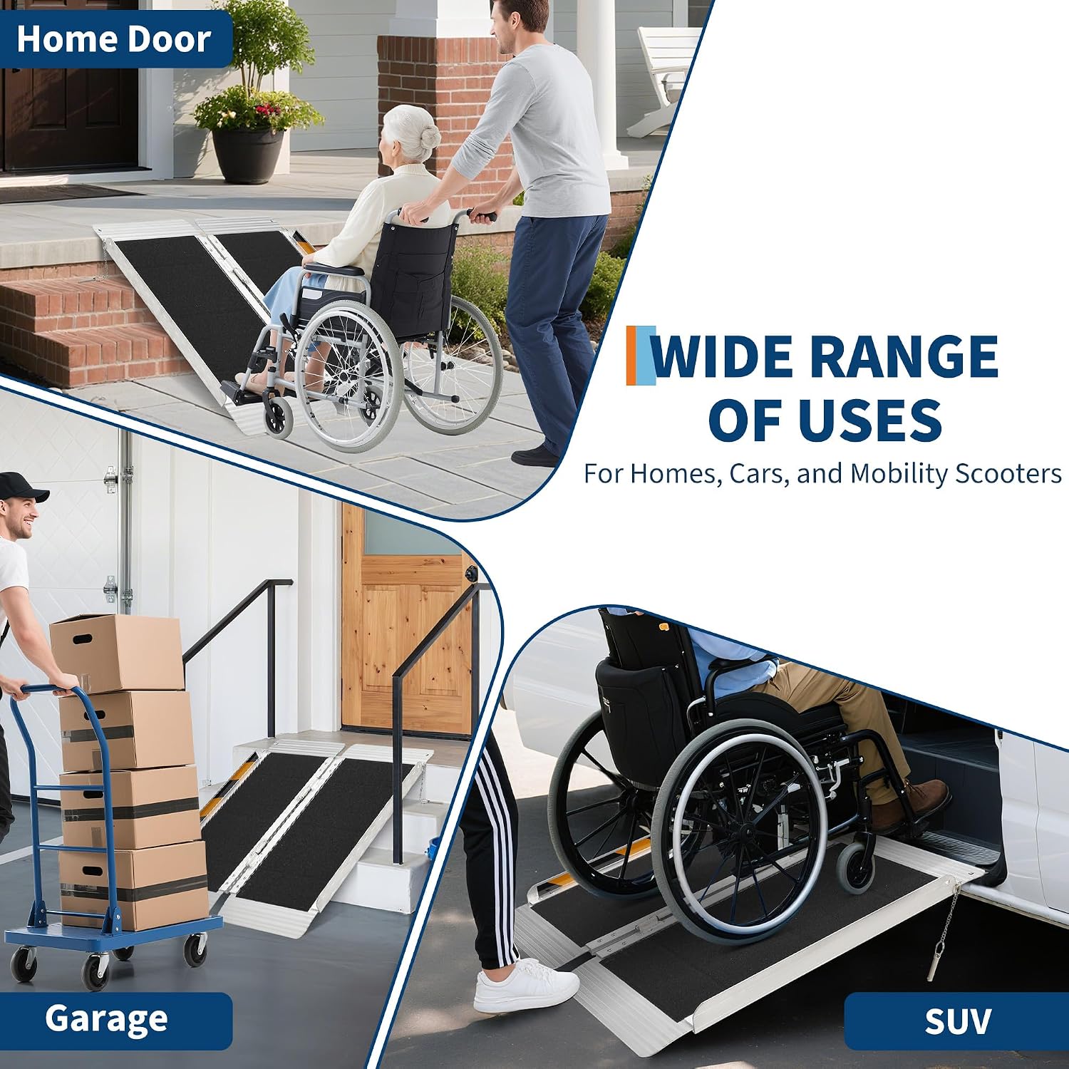 Aluminum Portable Wheelchair Ramp Folding Ramp w/Non-Slip Surface, Threshold for Home Steps, Scooter for Car, Doorways, Curbs & Stairs, 600 Lbs Capacity