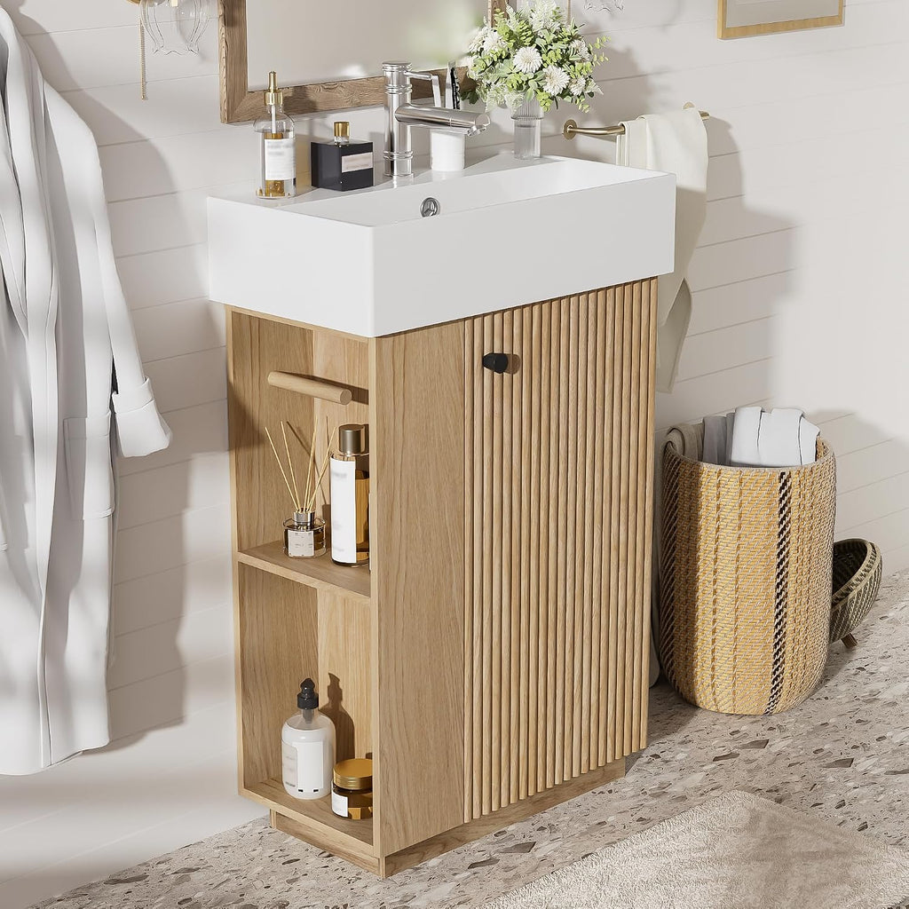 Space-Saving 21.6' Bathroom Vanity with Sleek Ceramic Sink, Freestanding Right Door MDF Cabinet - Perfect for Compact Bathrooms!