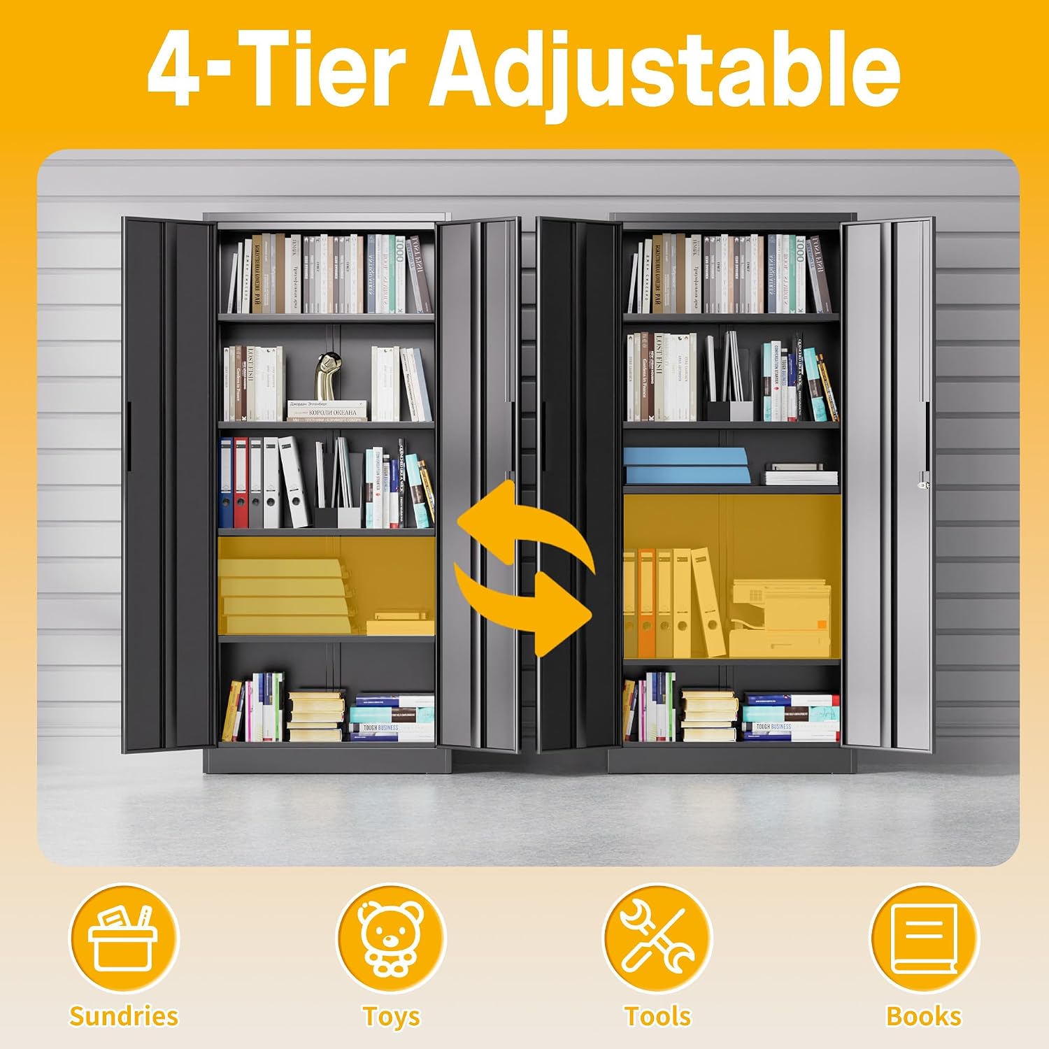 Metal Storage Cabinet with 2 Doors and 4 Adjustable Shelves, 71' Garage Storage Cabinet with Anti-Tipping Design, Lockable Garage Cabinets for Office, Home, Garage, Gym, School