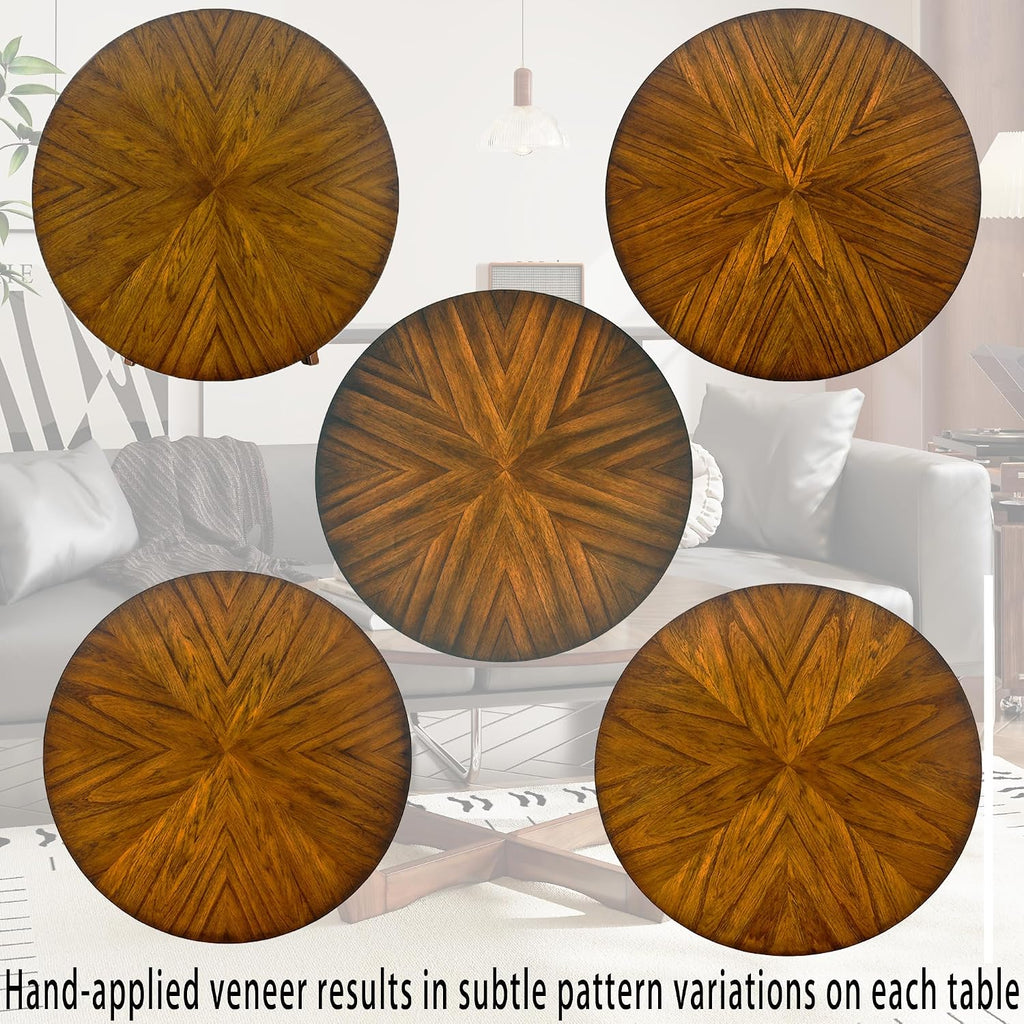 LEEMTORIG Round Wood Coffee Table, Mid Century Modern Round Walnut Coffee Tables for Living Room, 33.5' Dia. Circle Drum Coffee Table with Cross Legs, Easy Assembly, Brown Walnut KFZ-3223