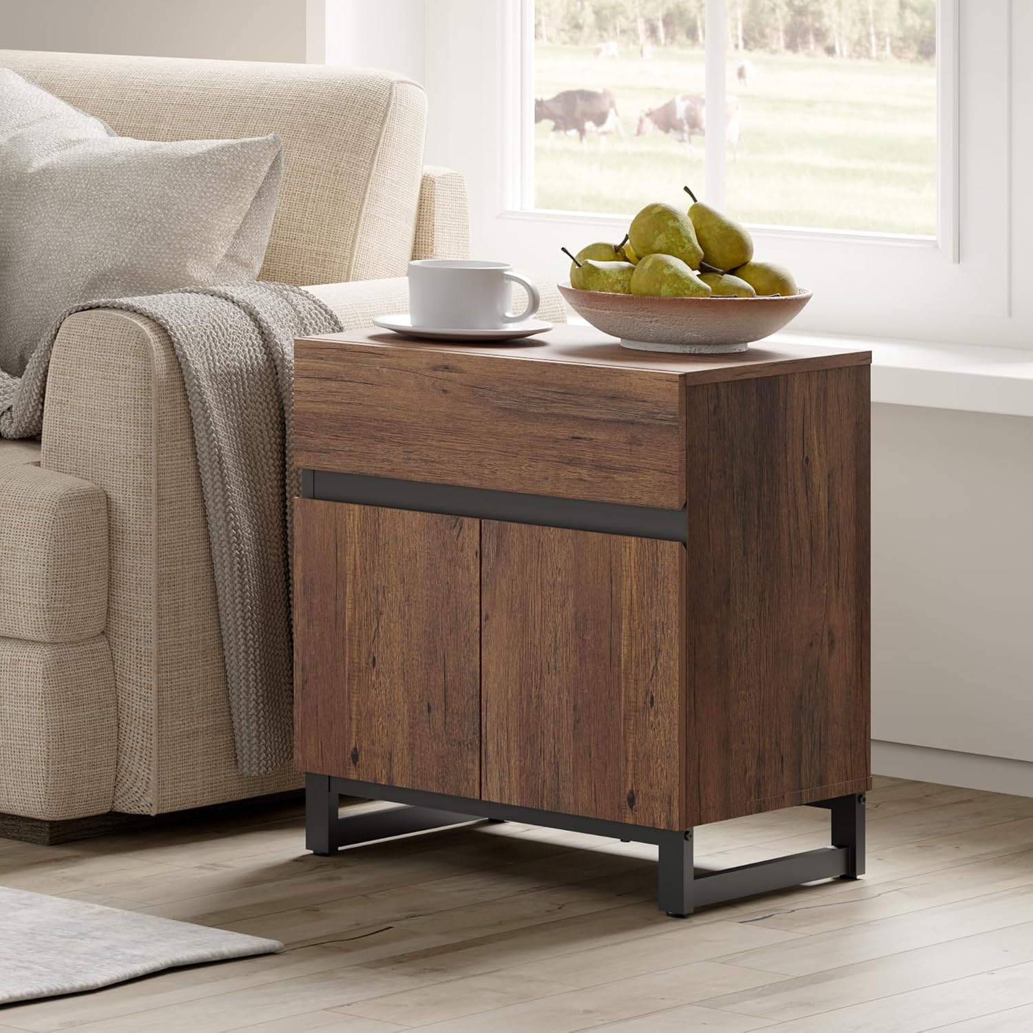 WAMPAT 3 Pieces Living Room Table Set, Modern Coffee Table with Tempered Glass Top, Modern End Table with 1 Drawer & 1 Storage Cabinet for Living Room