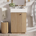 21.6' Modern Bathroom Vanity with Ceramic Sink - Freestanding Wood Grain Cabinet (MDF) with Left Door, Perfect Open/Closed Storage for Small Bathrooms!
