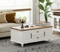 WAMPAT Modern Coffee Table with Storage Cabinet, White Coffee Tables for Living Room, Wood Rectangle Center Table with Drawer, Rustic Tea Table for Home, Off White