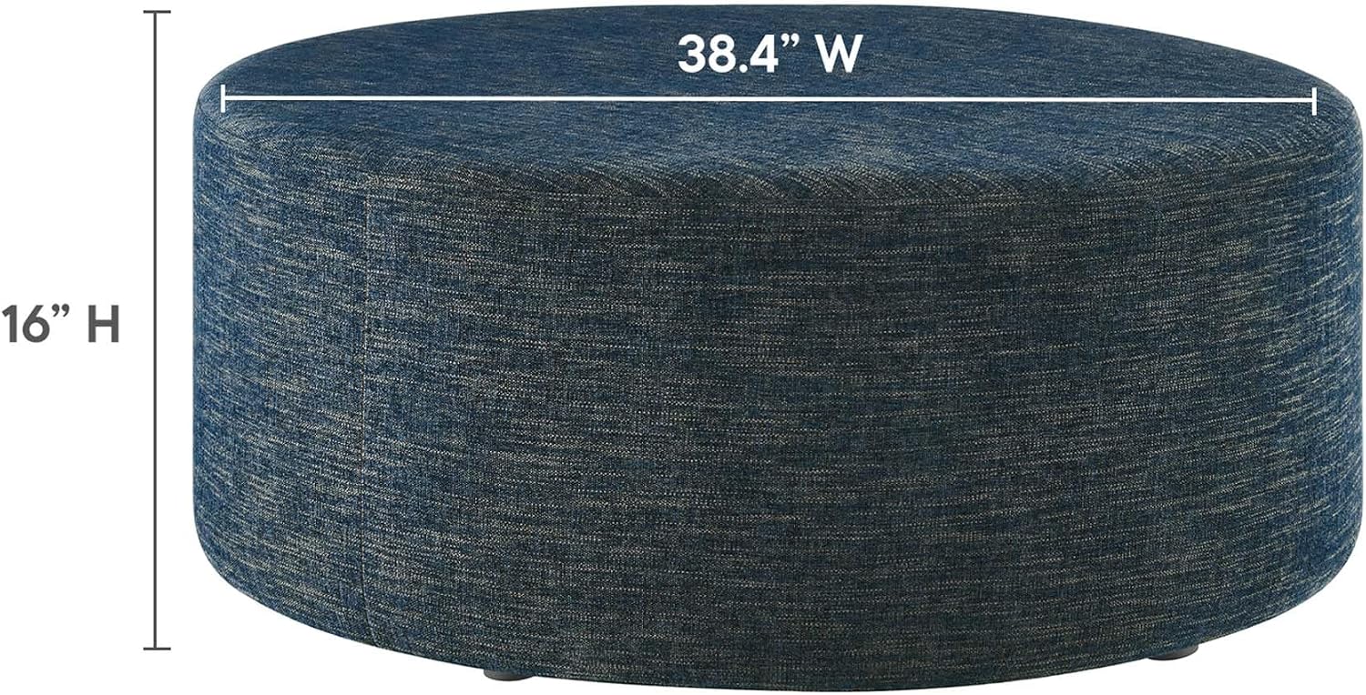 Modway Callum 38 Inch Round Ottoman in Heathered Weave Azure - Heathered Woven Fabric - Versatile Upholstered Coffee Table and Footrest - Couch Ottoman - Living Room Accent Table